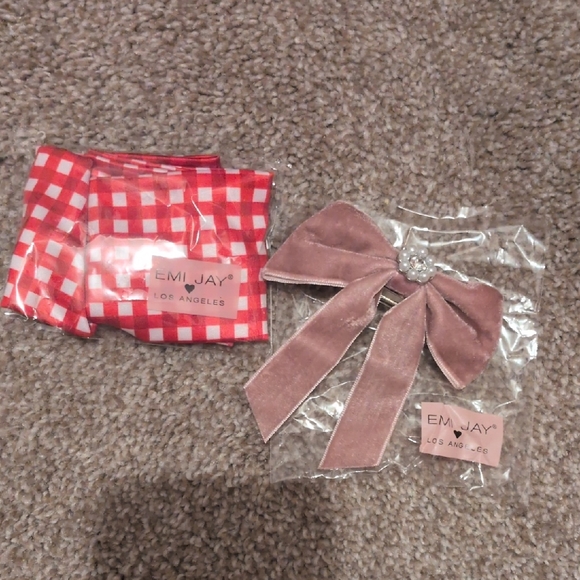 Emi Jay Pink Velvet Bow Hair Clip And Headband Duo - Picture 1 of 1